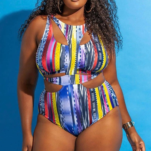 Ethnic Print Plus Size One Piece Swimsuit Bikini - Picture 11 of 12